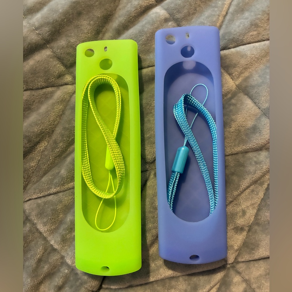 Protective Silicone Remote Covers with Straps - Green and Purple - Firestick